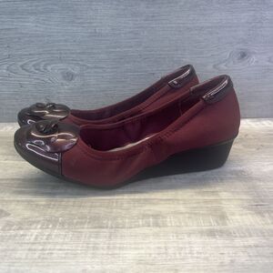 AK ANNE KLEIN SPORT Akdelice Maroon  Red Fabric Wedge 6.5 M